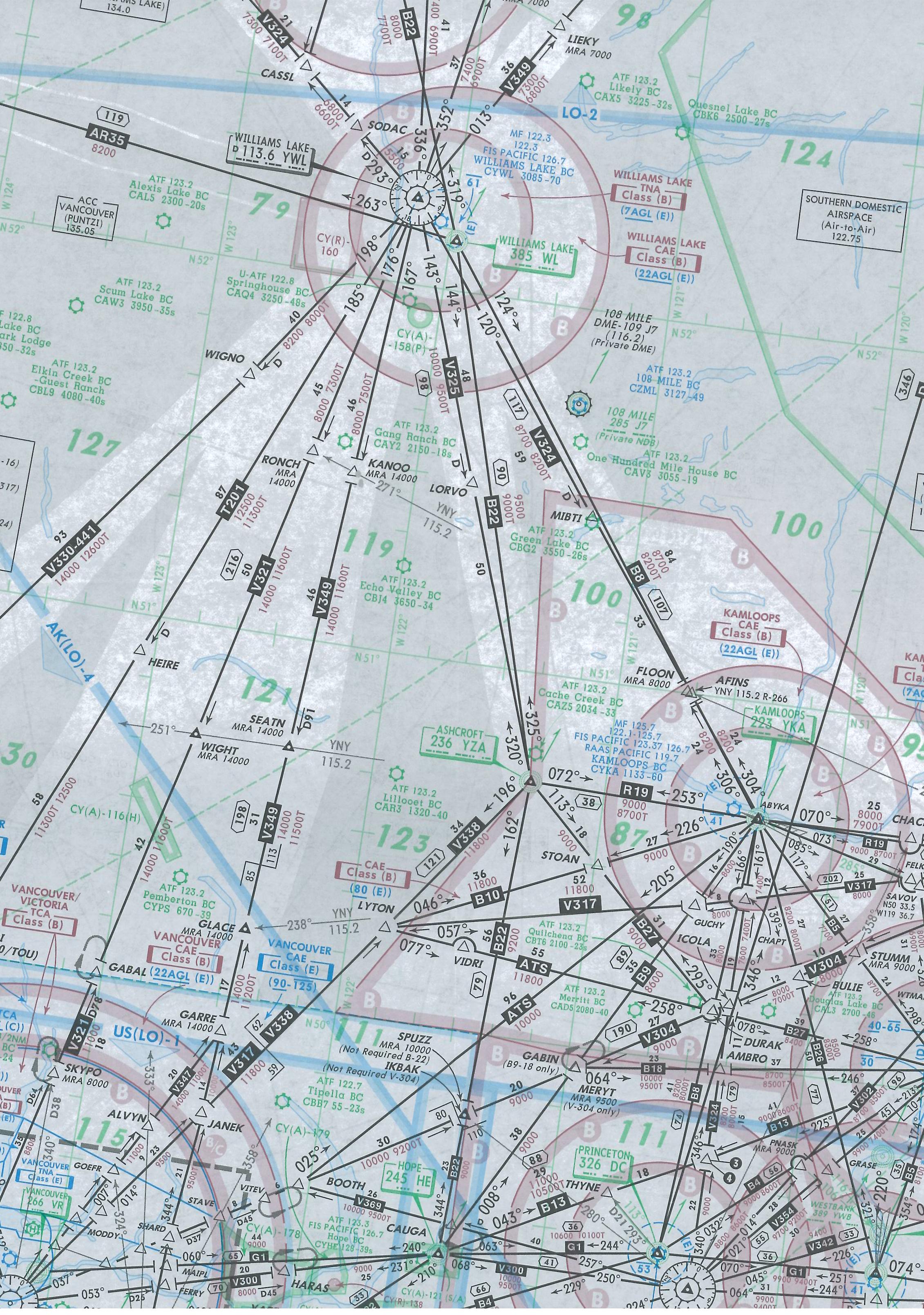 Map Room, IFR Williams Lake and South, Langley Flying School.